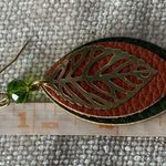 Green and Brown Faux Leather Leaf Teardrop Earrings Photo 3