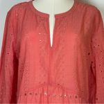 Loft Ann Taylor  Coral Pink Eyelet Peplum Blouse Cotton Blend Womens Size Medium Photo 2