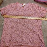 JM Collection  Size Small Nylon Pink Floral Flower Textured Short Sleeve Blouse Photo 4