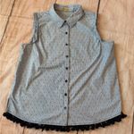 Democracy Woman’s Size Large  Sleeveless Button Down Shirt Tassels Photo 0