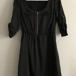 White House | Black Market WHBM Moto Zipped‎ Front Rolled Sleeve Sheath Dress Black Midi Womens Size… Photo 0