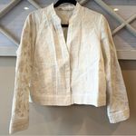 ZARA  LINEN BLEND EMBROIDERED OVERSHIRT  Medium‎ Dressy Casual Cream Floral Photo 4