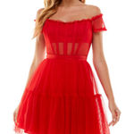 City Studio Vibrant Red Dress with a corset style design. Size undefined Photo 0
