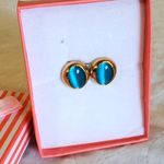 PALÚ Teal gold tone snaps oval vintage fashion earrings. Blue Photo 0