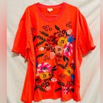 Women’s Plus Size 3X Shirt Sleeve Top Bright Orange with Flowers. Photo 0