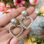Gold Heart Pearl Statement Earrings Photo 2