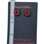 New fall earrings brown red crochet button stud earrings retro style earrings Photo 2