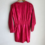 ZARA  Laminated V-neck Long Sleeve Mini Dress Sz Medium Fuchsia /Pink Photo 4