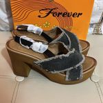Forever Denim Chunky Heel Shoes Sz 9 Blue Photo 2