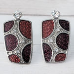 Vintage Stud Earrings Shades of Dark Red, Silver Tone, Clear Gems Red Photo 0