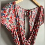 American Eagle  Floral Tie-Back Romper XS Red Blue Pink Summer Boho V-Neck Photo 1
