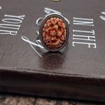 Vintage Coral Floral Cabochon Ring | Silver Stainless Steel Adjustable Photo 3