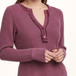 Dear John  Plum Berry Waffle Knit Cotton Blend Raw Hem Henley Long Sleeve S Photo 0