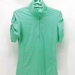 Nike  Dry fit 1/2 zip Golf Top Green white Stripe ruched sleeve Photo 0