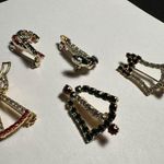 Lot Of 5 Rhinestone Christmas Holiday Brooch Pins Candy Cane Candle Bell & Angel Gold Photo 5