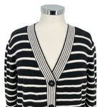 Bagatelle  Striped Super Soft V-Neck Cardigan Sweater Black Ivory Size Large Photo 1