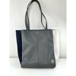 Vince Camuto  Nylan Bag Pebbled Leather Tassel Tote Purse Handbag White Blue Gray Photo 3