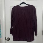 Eileen Fisher  Open V-Neck Linen Blend Top Small Burgundy EUC Photo 5
