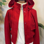 COATSUSA Red Wool Blend Hooded Bomber Jacket Women Size 6 Button Zip Cropped Photo 0