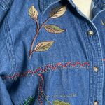 90’s Embroidered Denim Button Down Shirt with Holiday Berries, Leaves, sz Medium Blue Photo 4