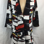P Luca Milano Graphic Print Open Front Long Cardigan Sweater S Black Photo 0