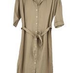 Tahari  Linen Button Front Shirt Dress Brown Tan Belted Dolman Sleeves Size S Photo 0