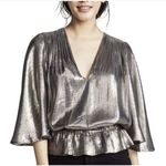 Ramy Brook Tonya Platinum Popover Metallic Blouse Photo 0