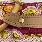 Ralph Lauren Vachetta Leather Paisley Canvas Purse Handbag Round Bamboo Handle Pink Photo 3