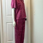 Erika  Blend Of Linen and Rayon Burgundy Two-Piece Button-Up Pajamas Set S M Photo 2