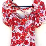 Dizzy Lizzy Womens small pink and red floral puff sleeve corset back maxi dress Photo 2