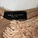 Akira Chicago Black Label Floral Applique Sheer Short Sleeve Bodysuit Sz Sm Nude Photo 2