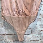 Socialite  Bodysuit Womens XS Light Pink Silky Camisole Lace Trim Plunge VNeck Photo 2