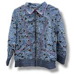 Anna Sui Floral Lace Denim Jacket Women’s Size Small Zip Front Collared Photo 0