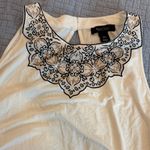 White House | Black Market  White Tank with Black and brown Lace Detail Photo 2