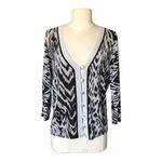 August Silk  Cardigan Sweater Black Silver Long Sleeve Top Women's Petite Large Photo 1