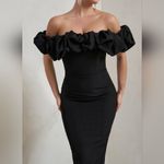 NWT Club L Londo EstieBlack Structured Statement Bardot Midi Dress Size 6 Black Photo 2