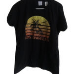 Los Angeles Sunset Ladies SZ L Black T Shirt Palm Trees Yellow Orange Birds Top Size L Photo 0