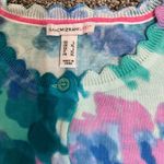 Isaac Mizrahi Issac Mizrahi blue watercolor scalloped floral 3/4 sleeve button up cardigan L Photo 1