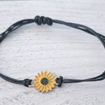 Sunflower Charm Adjustable Bracelet on Black Cord Yellow Photo 3