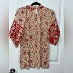 Savanna Jane Floral Print 3/4 Sleeve Mock Neck Peasant Western Embroidery Top 1X Red Photo 4