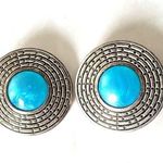 Vintage Clip On Earrings Gray & Light Blue Circle Retro 90s Photo 0