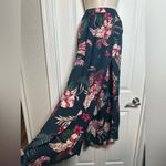Patrons of Peace Dark Blue Tropical Floral Slit Stretch Tie Women’s Maxi Skirt L Photo 6