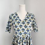 Vintage Handmade White Blue Floral Midi Dress V Photo 1