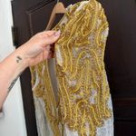 80s Vintage RIGHT CHOICE White and gold Beaded Silk Midi Gown with Slit Large Photo 7