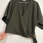 Wishlist Boutique Dark Green Wrap Blouse Loose Sleeves Size Small Loose Fit Photo 5