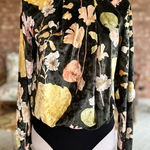 ZARA  Bodysuit Velour Velvet Floral Green Long Sleeve S Cocktail Holiday Chic Mod Photo 0