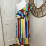 Aura  Rainbow Stripe One Shoulder‎ Ruffle Colorful Party Beachy Dress L Photo 1