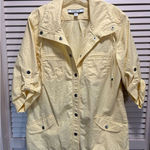 Croft & Barrow  Long Tab‎ Sleeve Snap Up Yellow Jacket Size L Pockets Ties Linen Photo 0