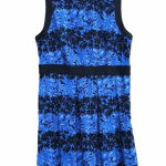 Elle Striped Floral Sleeveless Dress Pleated Blue Photo 0