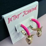 Betsey Johnson 🐶 Frenchie Enamel Hoop Earrings / Gold Tone Hot Pink Photo 4
